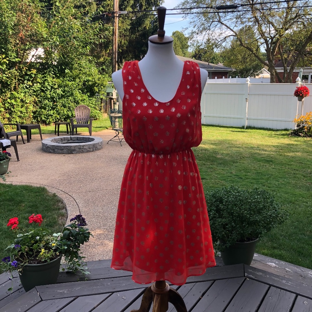 Coral Polka-Dot Midi Dress